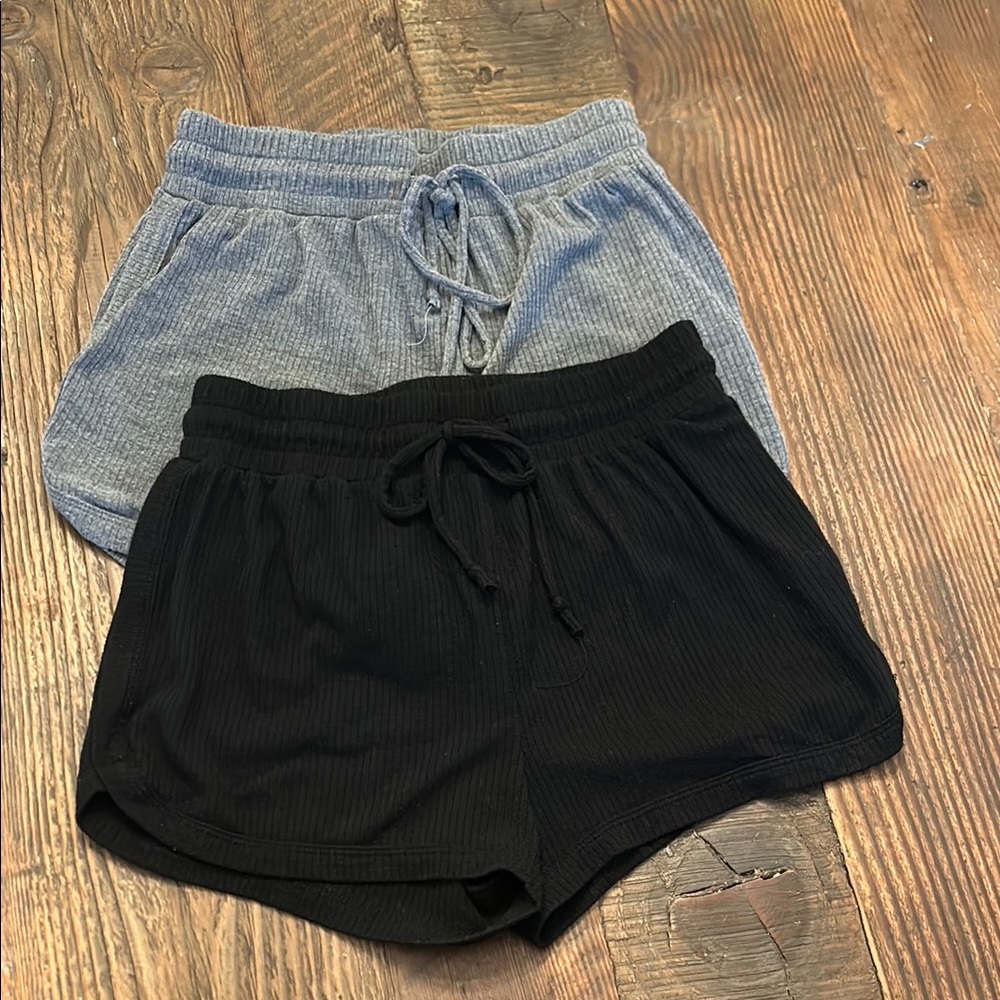 Cozy Ribbed Lounge Shorts Set - Black and Gray